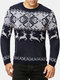 Mens Christmas Reindeer Knitted Round Neck Casual Relaxed Fit Sweater - Navy