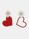 Милый цветок ромашки 925 Серебряное сердце в форме Серьги - Красный
