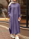 Casual Solid Color Side Split Pockets Long Sleeve Dress - Purple
