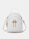Women Faux Leather Metal Tassel Lozenge Mini Backpack Fashion Large Capacity Travel Bag - White