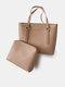 Women Artificial Leather Elegant Large Size Bag Set Handbag Brief Fashion Working Tote Bag - Khaki