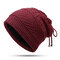 Men Women Winter Adjustable Warm Vogue Wool Stripe Knit Hat Outdoor Home Beanie Scarf Dual Use - Wine Red