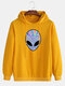 Mens Laser Alien Print Solid Casual Relaxed Fit Pullover Hoodie - Yellow