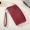 Women PU Leather High-end Long Wallet Double Zipper 12 Card Holder Wallet - Red