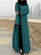 Solid Color Patchwork Contrast Long Sleeve Button Dress - Green