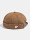 Unisex Corduroy Solid Color Letter Cloth Label All-match Warmth Brimless Beanie Landlord Cap Skull Cap - Khaki