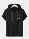 Mens Rose Letter Pattern Short Sleeve Drawstring Hooded T-Shirt - Black