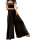 Casual Solid Color Flared Wide Leg Overall Jumpsuits - Coffee