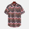 Mens Ethnic Printed Chevron Stand Collar Short Sleeve Loose Shirts - As Picture