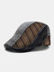 Collrown Men PU Pinstripe Knitted Patchwork Embroidery Thread Side Adjustable Warmth Casual Beret Flat Cap - Black