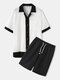 Men Seersucker Material Patchwork Design Baroque Two Pieces Outfits - White+Black