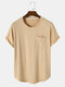 Hombres algodón liso bolsillo en el pecho hogar casual suelta manga corta camiseta 11 colores - Caqui