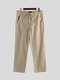 Mens Plain Solid Color Cotton Loose Casual Breathable Pants - Khaki