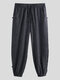 Mens Casual Striped Knot Decorate Drawstring Waist Ankle Banded Pants - Black