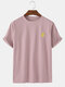 Mens Cotton Weather Embroidered Solid Color Loose Light T-Shirts - Pink