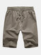 Men Solid Color Casual Home Sports Shorts - Khaki