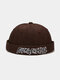 Unisex Cotton Solid Color Letter Embroidery Adjustable Drawstring Versatile Brimless Beanie Landlord Cap Skull Cap - Brown