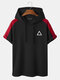 Mens Knit Triangle Pattern Side Stripe Casual Short Sleeve Hooded T-Shirts - Black