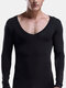Men Modal Stretch Plain Thermal Undershirts V Neck Thin Breathable Thermal Long Johns Underwear - Black