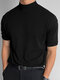 Mens Solid Short Sleeve Half-collar T-shirt - Black