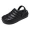 Men Waterproof Cloth Plush Warm Lined Comfy Slip On Home Slippers - Black