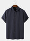 Designer Mens Pinstripe Button Up Plain Casual Short Sleeve Shirts - Navy