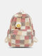 Women Dacron Casual Plush Lattice Pattern Large Capacity Backpack - Pink