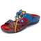 SOCOFY bohême cuir véritable épissage peint à la main floral crochet réglable boucle Soft sandales - Rouge + Bleu
