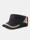 Men Washed Distressed Cotton Color-match Patchwork Breathable Casual Military Cap Flat Cap - Black