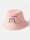 Unisex Cotton Bear Letter Pattern Embroidery Solid Color Cute Bucket Hat - Pink