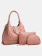 Womens Brown Tassel Rivet PU Leather Purses Satchel Handbags Shoulder Tote Bag Crossbody 3 PCS Purse Set - Pink