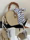 Women Straw Fashion Weave Silk Scarf Crossbody Bag Brief Handbag - Brown