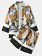 Mens Abstract Floral Print Patchwork Kimono Loose Two Pieces Outfits - Multi Color