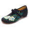 Embroidery Floral Hollow Out Canvas Flat Vintage Shoes - Black