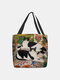 Women Cats Picnic Pattern Print Shoulder Bag Handbag Tote - Green