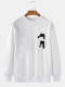 Sweat-shirt à col rond imprimé chat mignon pour hommes - blanc