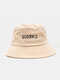 Unisex Corduroy Letter Embroidered Contrast Color Label Outdoor Fashion Warmth Bucket Hat - Beige