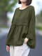 Lace Pleated Long Sleeve Plus Size Loose Blouse - Green