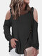 Solid Color Off-shoulder Long Sleeves Casual Blouse for Women - Black