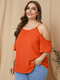 Solid Color Off Shoulder Ruffle Sleeve Plus Size Blouse for Women - Orange
