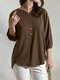 Женская однотонная трикотажная повседневная блузка с v-образным вырезом и рукавами 3/4 - коричневый