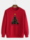 Mens Cat Christmas Tree Print Crew Neck Pullover Drop Shoulder Sweatshirts - Red