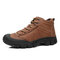 Men Cow Leather Non Slip Plush Lining Anti-collision Outdoor Casual Boots - Brown