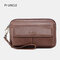 Men Genuine Leather 4 Card Slots Solid Clutch Bags - Brown