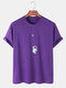Mens 100% Cotton Astronaut Printed Round Neck Casual Short Sleeve T-shirts - Purple