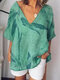 Printed V-neck Half Sleeve T-shirt For Women - Green