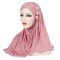 Women Muslim Ice Silk Side Three Small Flowers Tassel Beanie Hat Outdoor Casual Neck Protect Hat  - Pink