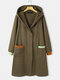 Patch Color Pocket Hooded Vintage Coat Long Jacket For Women - Green