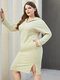 Plus Size Casual Hooded Pocket Maxi Dress - Beige