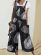 Casual Printed Buttons Side Pockets Straps Sleeveless Jumpsuits For Women - Black